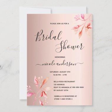 Rose gold pink florals pink bridal shower Invitations