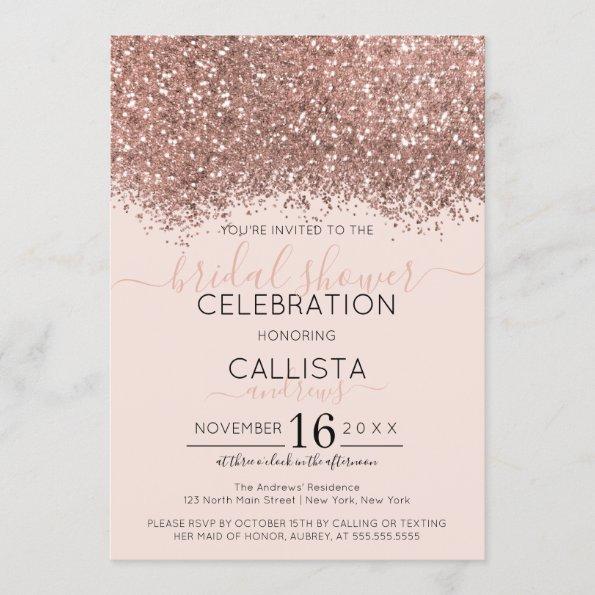 Rose Gold Pink Glitter Confetti Bridal Shower Invitations