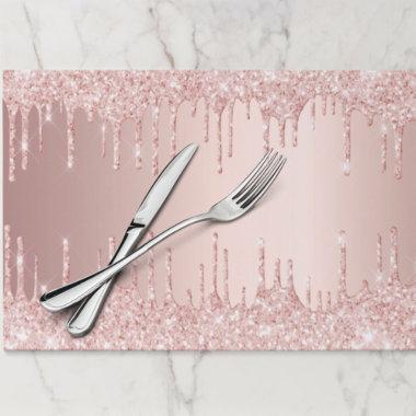Rose gold pink glitter drips party paper placemat