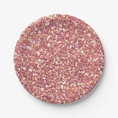 Rose Gold Pink Glitter Glam Custom Party Paper Plates