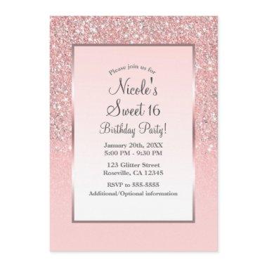 Rose Gold Pink Glitter Shine Sweet 16 Party Invitations