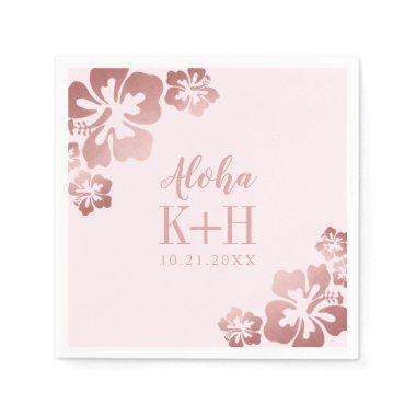 Rose Gold Pink Hibiscus Aloha Hawaii Bridal Shower Napkins