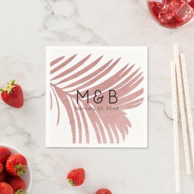 Rose Gold Pink Palm Tree Leaves Tropical Napkins