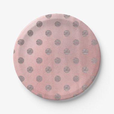 Rose Gold Pink Shine Glam Polka Dots Modern Chic Paper Plates
