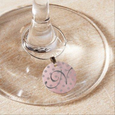 Rose Gold Pink Shine Glam Polka Dots Modern Chic Wine Glass Charm