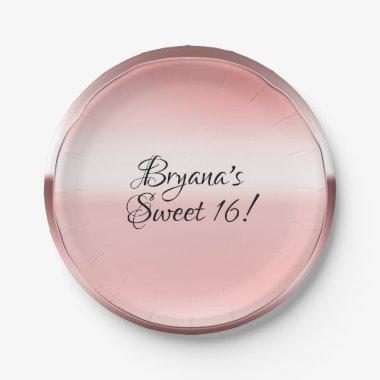 Rose Gold Pink Shine Personalized Custom Party Paper Plates