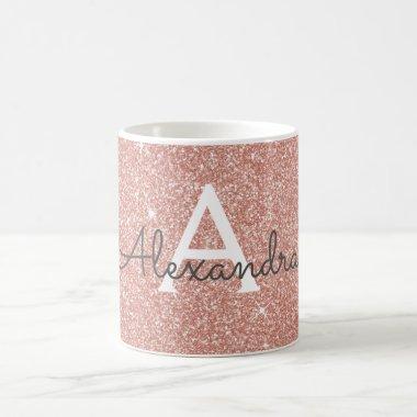 Rose Gold - Pink Sparkle Glitter Monogram Name Coffee Mug