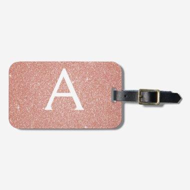 Rose Gold Pink Sparkle Glitter Monogram Name Luggage Tag