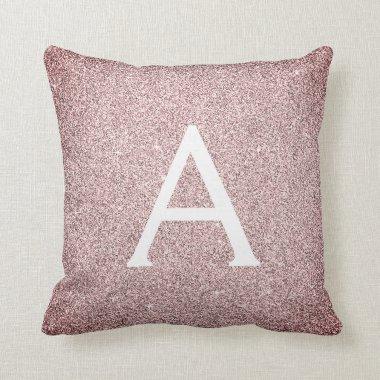 Rose Gold - Pink Sparkle Glitter Monogram Name Throw Pillow