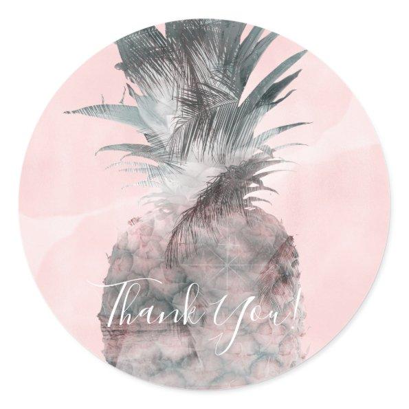 Rose Gold Pink Tropical Summer Pineapple Party Classic Round Sticker