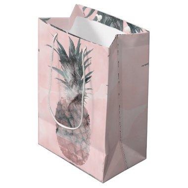Rose Gold Pink Tropical Summer Pineapple Party Medium Gift Bag