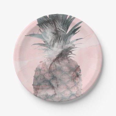 Rose Gold Pink Tropical Summer Pineapple Party Paper Plates