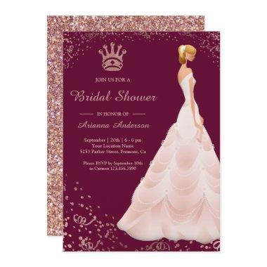 Rose Gold Princess Dress Magenta Bridal Shower Invitations