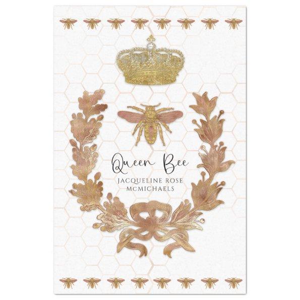 Rose Gold Queen Bee Crown Baby Name Decoupage Tissue Paper