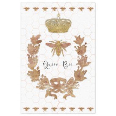 Rose Gold Queen Bee Crown Royal Glitter Decoupage Tissue Paper