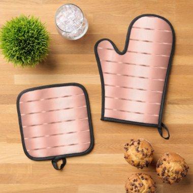 Rose Gold Ribbon Bow  Oven Mitt & Pot Holder Set