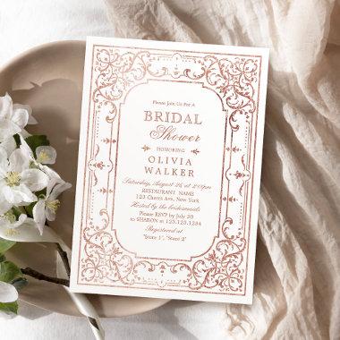 Rose gold romantic ornate vintage bridal shower Invitations
