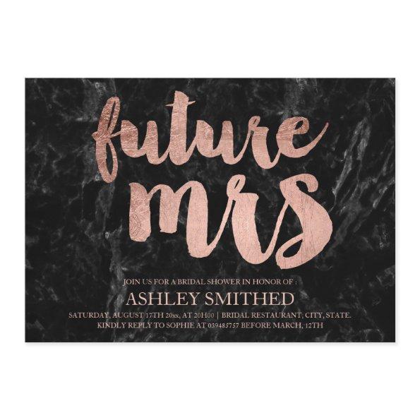 Rose gold script black marble Mrs