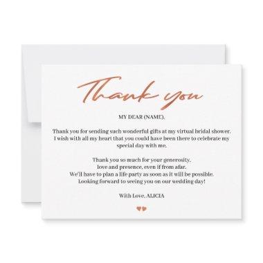 Rose gold script bridal virtual shower thank you