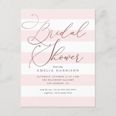 Rose Gold Script Pastel Stripes Bridal Shower Invitation PostInvitations