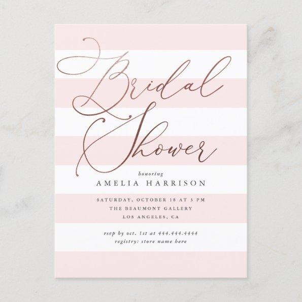 Rose Gold Script Pastel Stripes Bridal Shower Invitation PostInvitations