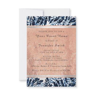 Rose Gold Silver Bridal 16th Blue Navy Palm Tree
