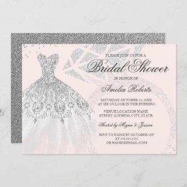 Rose Gold Silver Sparkle Dress Ring Bridal Shower Invitations