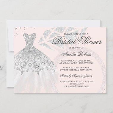 Rose Gold Sparkle Dress Ring Bridal Shower Invitations