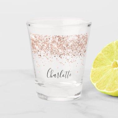 Rose gold sparkles name script elegant shot glass