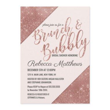 Rose Gold Sparkling Glitter Sequin Brunch Bubbly Invitations