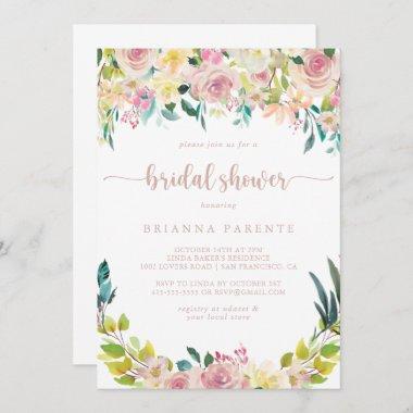 Rose Gold Spring Floral Bridal Shower Invitations