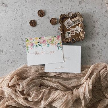 Rose Gold Spring Floral Flat Wedding Thank You Invitations