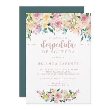 Rose Gold Spring Floral Spanish Bridal Shower Invitations