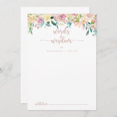 Rose Gold Spring Floral Wedding Words of Wisdom   Advice Card