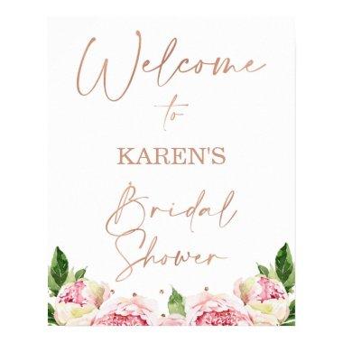 Rose Gold Text Peonies Bridal Shower Welcome Poster