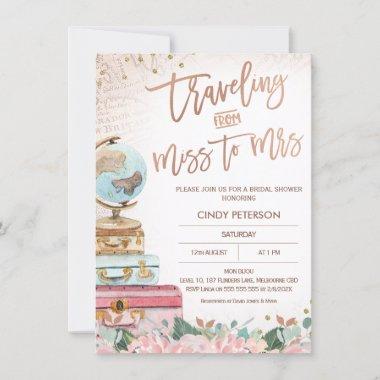 Rose Gold Traveling Miss to Mrs Bridal Shower Invitations
