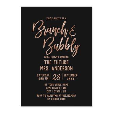 Rose Gold Typography Brunch & Bubbly Bridal Shower Invitations