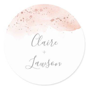 Rose Gold Watercolor Bride and Groom Name Sticker
