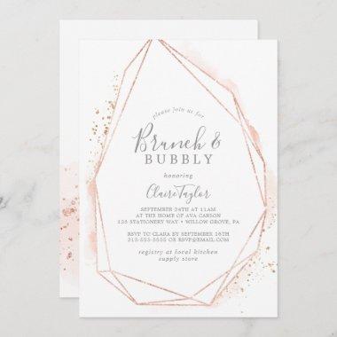 Rose Gold Watercolor Brunch & Bubbly Bridal Shower Invitations