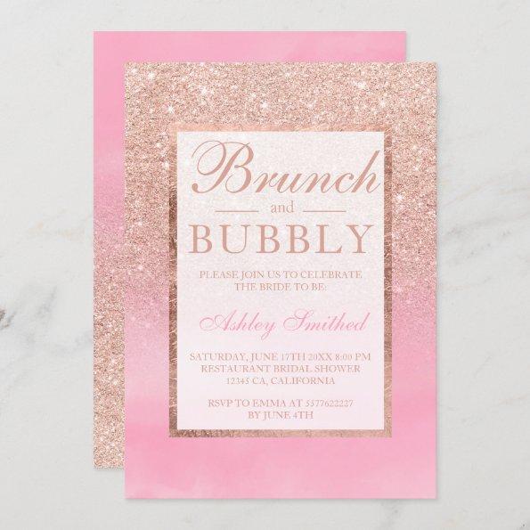 Rose gold watercolor brunch bubbly bridal shower Invitations