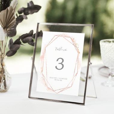 Rose Gold Watercolor Geometric Table Number