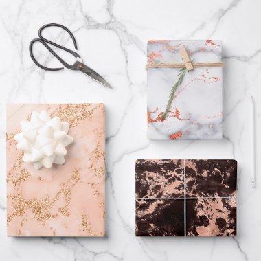 Rose Gold White Black Marble Trendy Chic Birthday Wrapping Paper Sheets