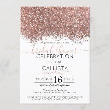 Rose Gold White Glitter Confetti Bridal Shower Invitations