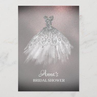 *~* Rose Gold White Gown Dress Bridal Shower Invitations