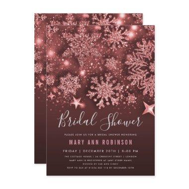 Rose Gold Winter Bridal Shower Glitter & Stars Invitations