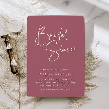 Rose | Modern Minimalist Script Bridal Shower Foil Invitations