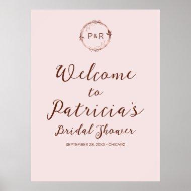 Rose Monogram Bridal Shower Welcome Sign Board