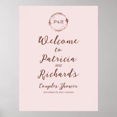 Rose Monogram Couples Shower Welcome Sign Board