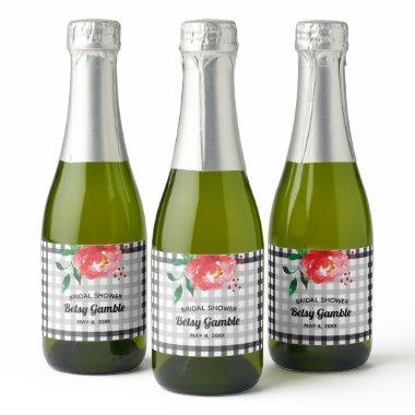 Rose on Black & White Check Mini Sparkling Wine La Sparkling Wine Label
