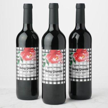 Rose on Black & White Check Wine Labels